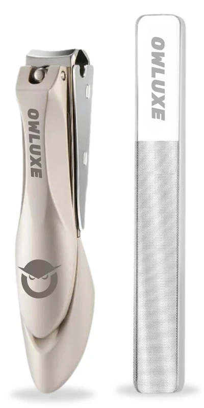 Heavy Duty Nail Clippers Set of 2 with Catcher, Wide Jaw Ultra Sharp Edge Fingernail & Toenail Clippers for Thick Nails, Includes Nail Files, Complete Nail Kit by Owluxe for Men and Women