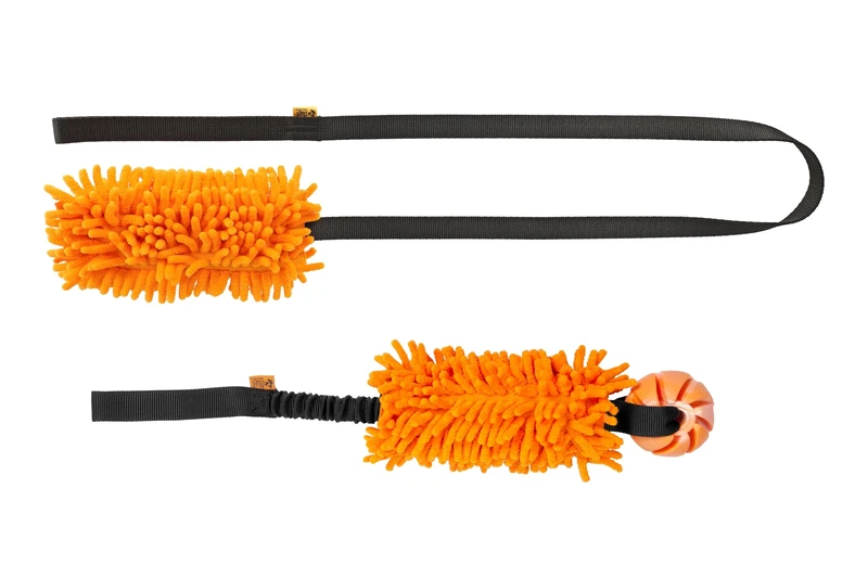 DINGO Set: 2 Dog Toys – Rope Wand with Long Handle & Chaser Tug Toy with Ball and Handle for Dog Training, Playing, Agility, Fetch, Microfiber Orange Z30052