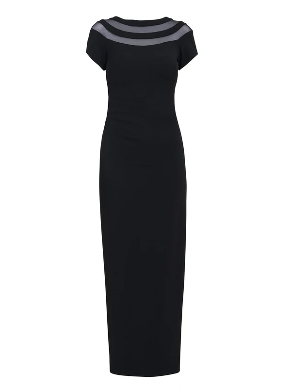 Vendor-Unknown Womens Gina Bacconi Illusion Maxi Cocktail Dress, Black, 14 UK