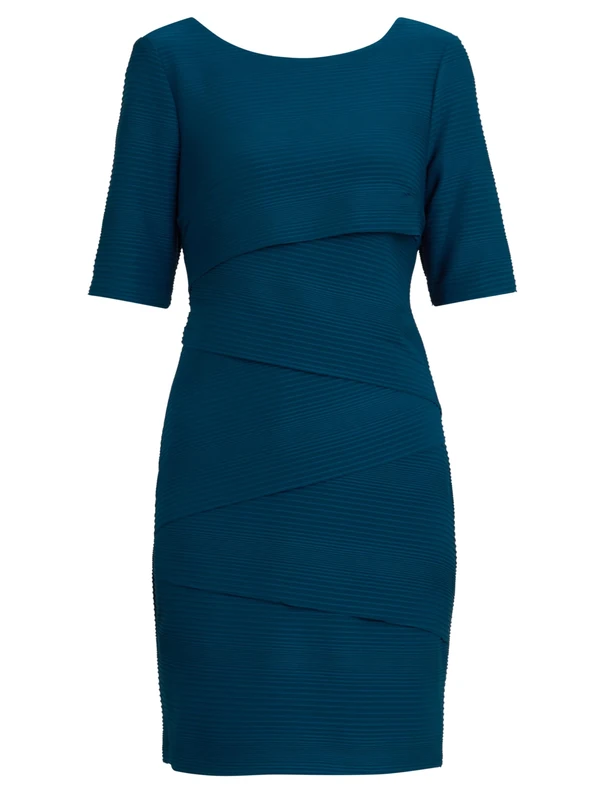 Gina Bacconi Ribbed Fabric Layered Dress, Mallard, 14