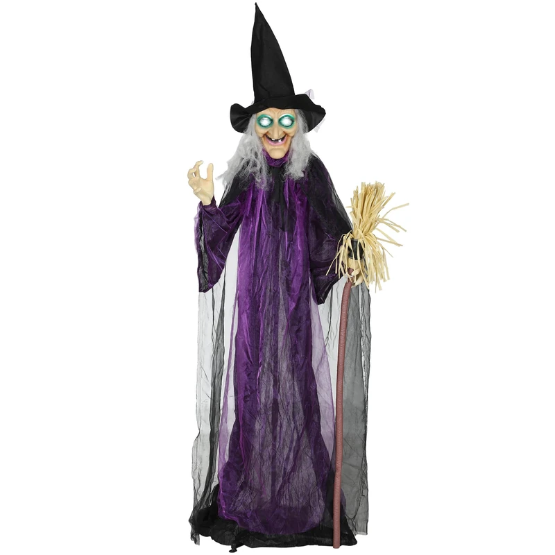Outsunny 183 cm Life Size Halloween Animated Standing Witch & Broomstick