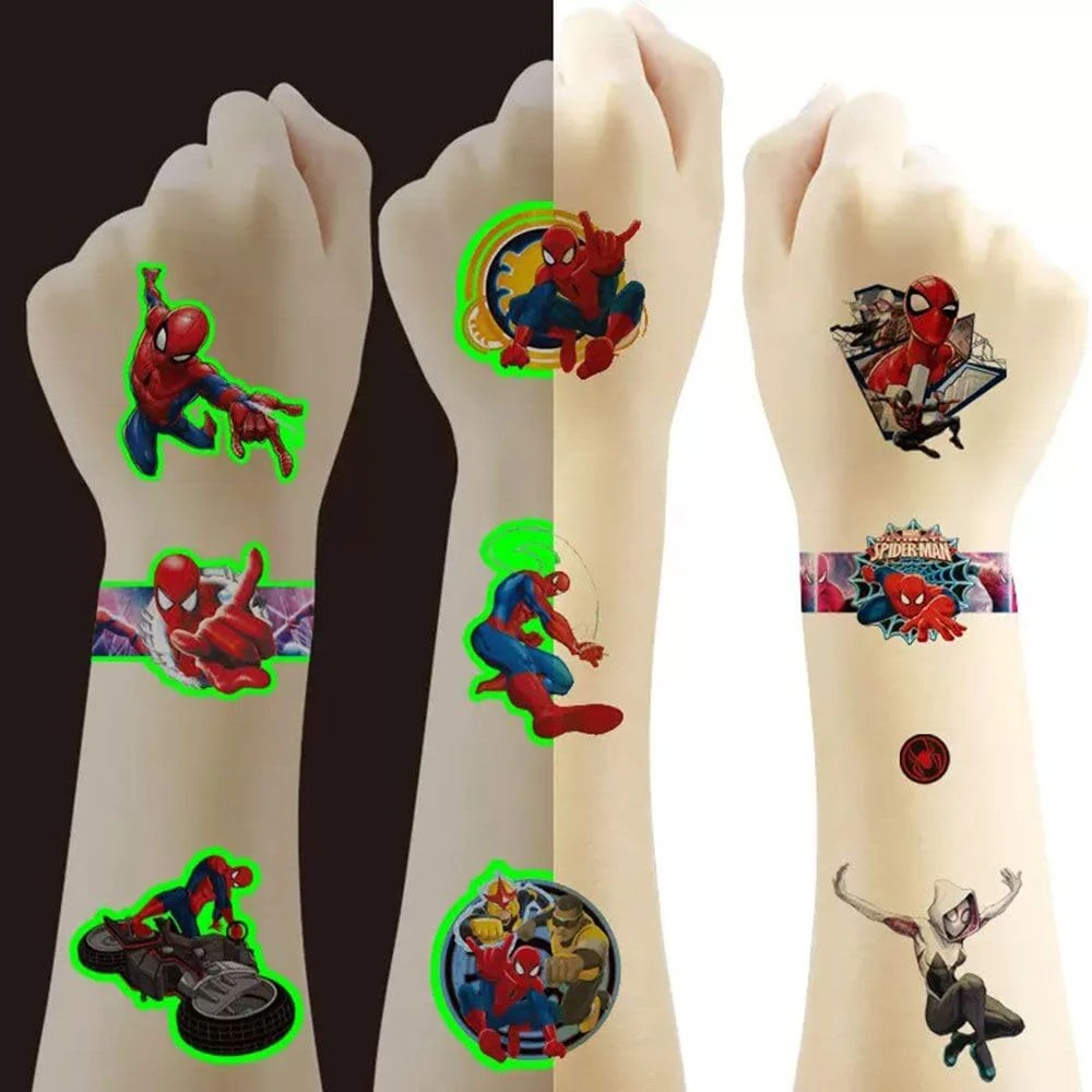 80pcs Spider Temporary Tattoo for Kids, Birthday Party Supplies,Birthday Decorations Party Game Activities Reward Gifts(4 Sheets gift packaged including 2 Sheets Luminous)