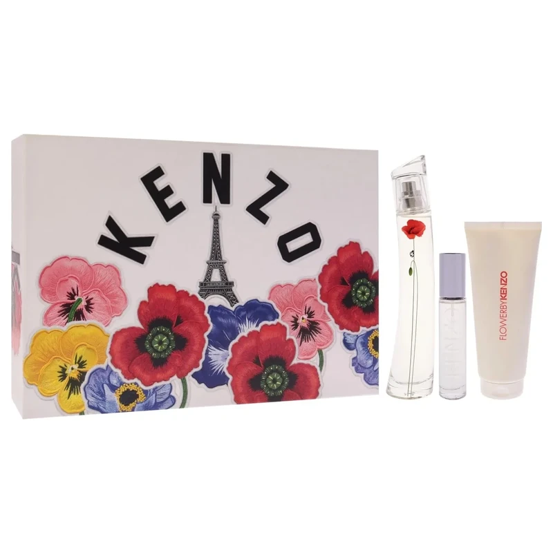 Flower La Recolte Parisienne by Kenzo for Women - 3 Pc Gift Set 2.5oz EDP Spray, 2.5oz Body Milk, 0.33oz EDP Spray (Mini)