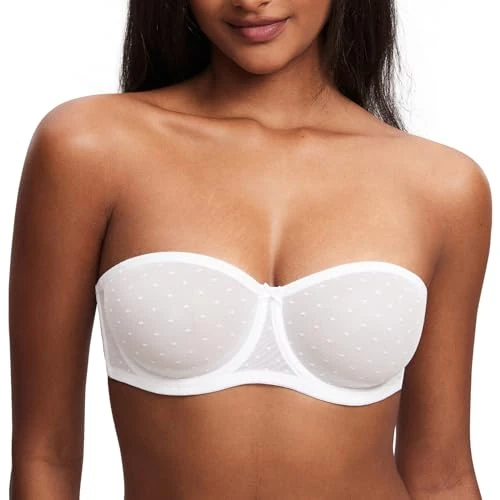 DOBREVA Women's Strapless Bra See Through Sheer Underwired Bras Unlined Plus Size