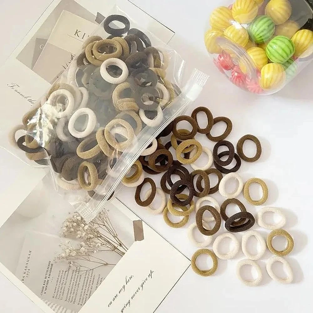300 Pcs Elastic Hair Ties for Women - Small Cotton Seamless Rubber Hair Ties,No Crease Pony Tail Hair Bands for Thick, Curly Hair,No Damage.