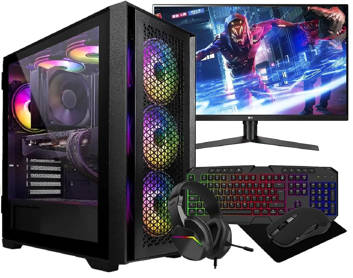Computek Gaming PC Desktop Computer Bundle, i7-3770 3.90GHz, 16GB RAM, GT 730 2GB, 256GB SSD + 1TB HDD, 500W 80+ PSU, Black 6 Fan RGB Case, WiFi, Windows 11, 22" Monitor