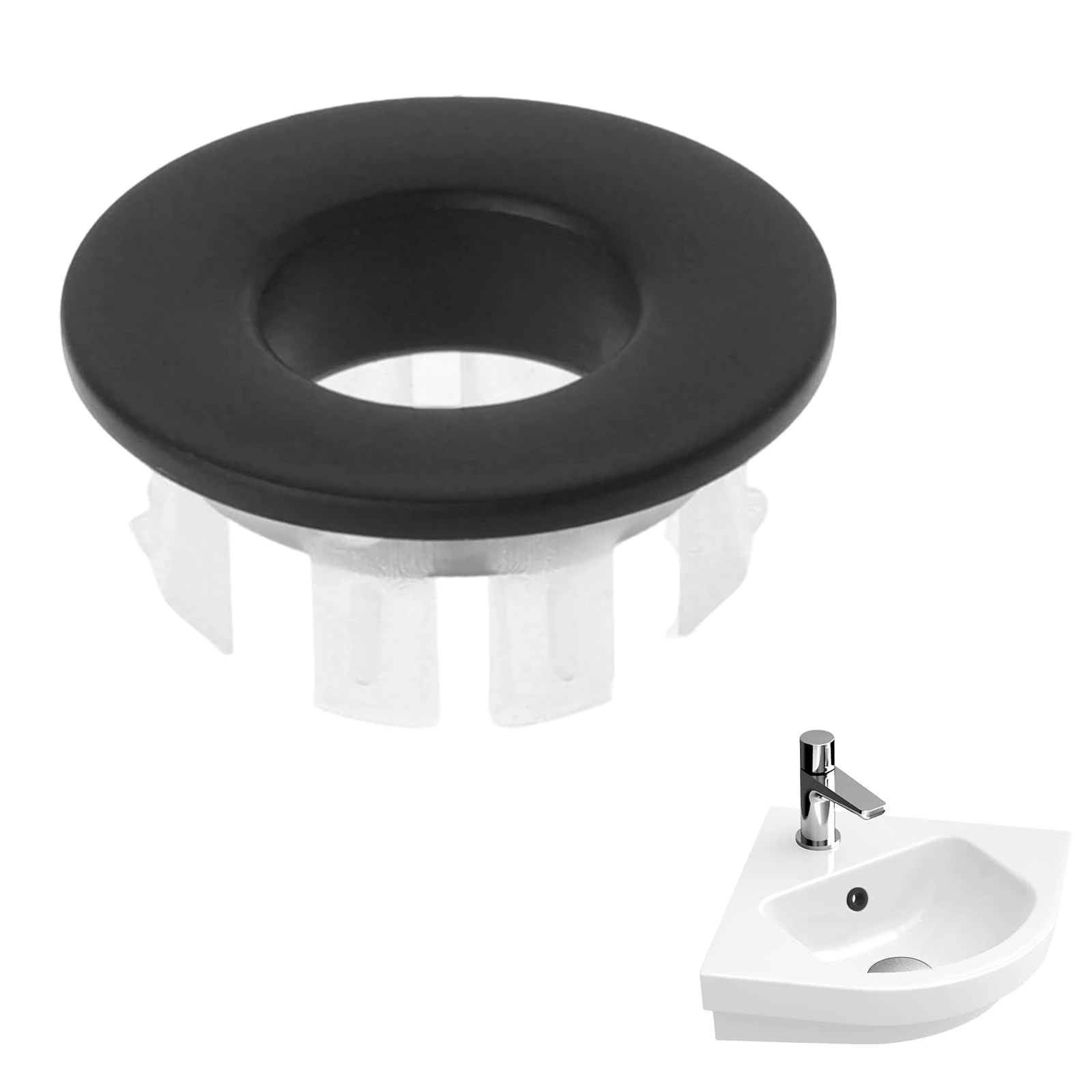 Black Brass Basin Sink Overflow Cover, Basin Sink Overflow Rings Replacement Insert Hole Trim Cap Ring Bathroom Kitchen Black Brass Basin Drain Cover Hole Insert in Round Sink Hole Caps for Bathbub