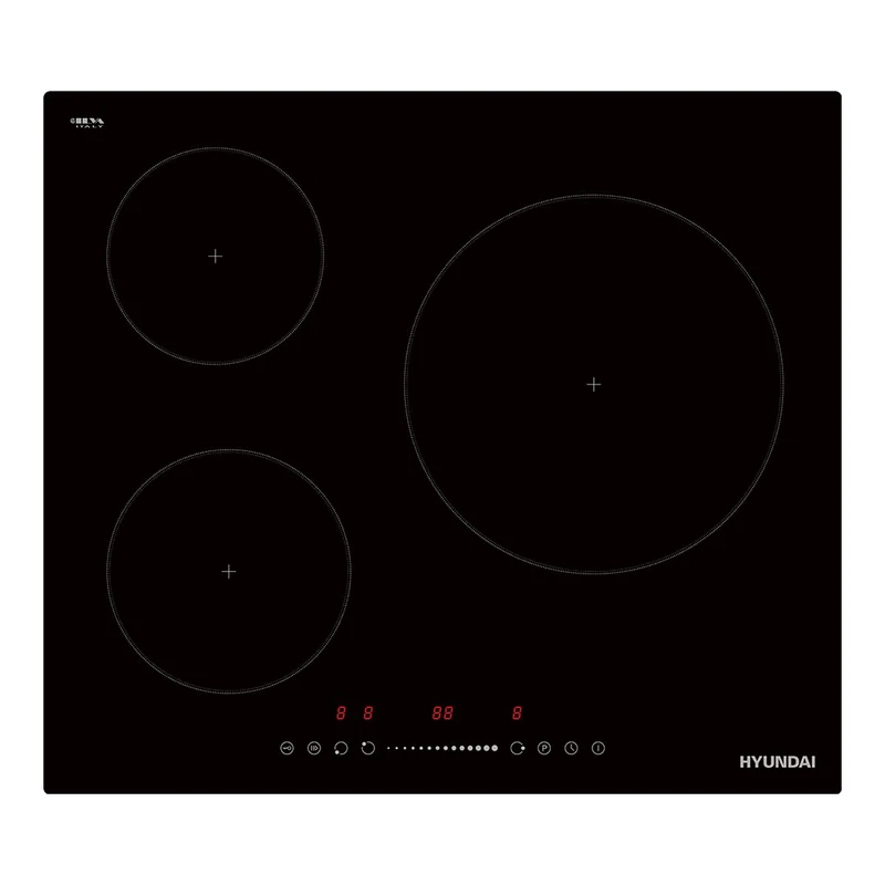 Hyundai Induction Hob Black Glass HI3601S. Maximum Power 6680 W, 3 Cooking Zones, 9 Cooking Levels, Touch Slider Control, Lock and Security Self-Disconnection
