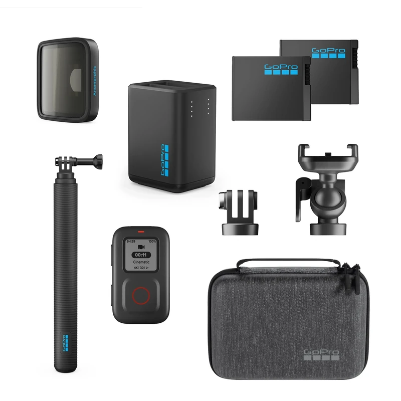 GoPro Production Accessory Bundle for HERO13 Black - Includes Anamorphic Lens, Dual Battery Charger, 2 Enduro Batteries, 1.2m Extension Pole, Smart Remote, Tripod Adapters, and Casey Protective Case