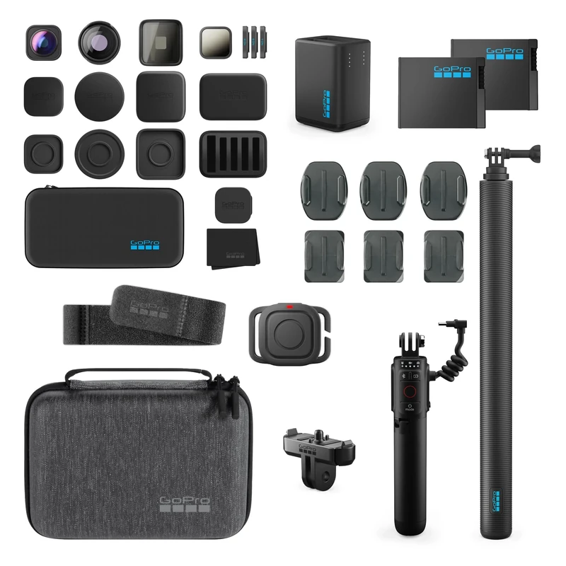 GoPro Ultimate Accessory Bundle HERO13 Black-HB Series Lens Collection,2.7m Extension Pole,Waterproof Shutter Remote,Contacto,2Enduro+Dual Battery Charger,Volta,Adhesive and Magnetic Latch Mount,Casey