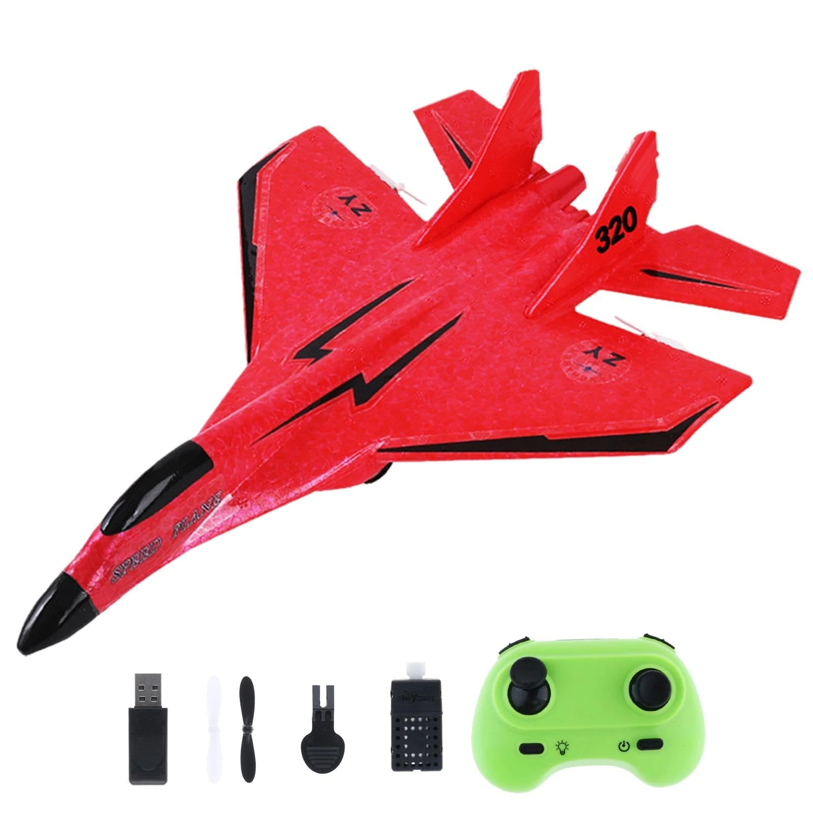 MotiveTech Foam RC Airplane, Easy to Control RC Plane, Outdoor Toys with Light, RC Glider, RC Jet Plane for Kids, Red