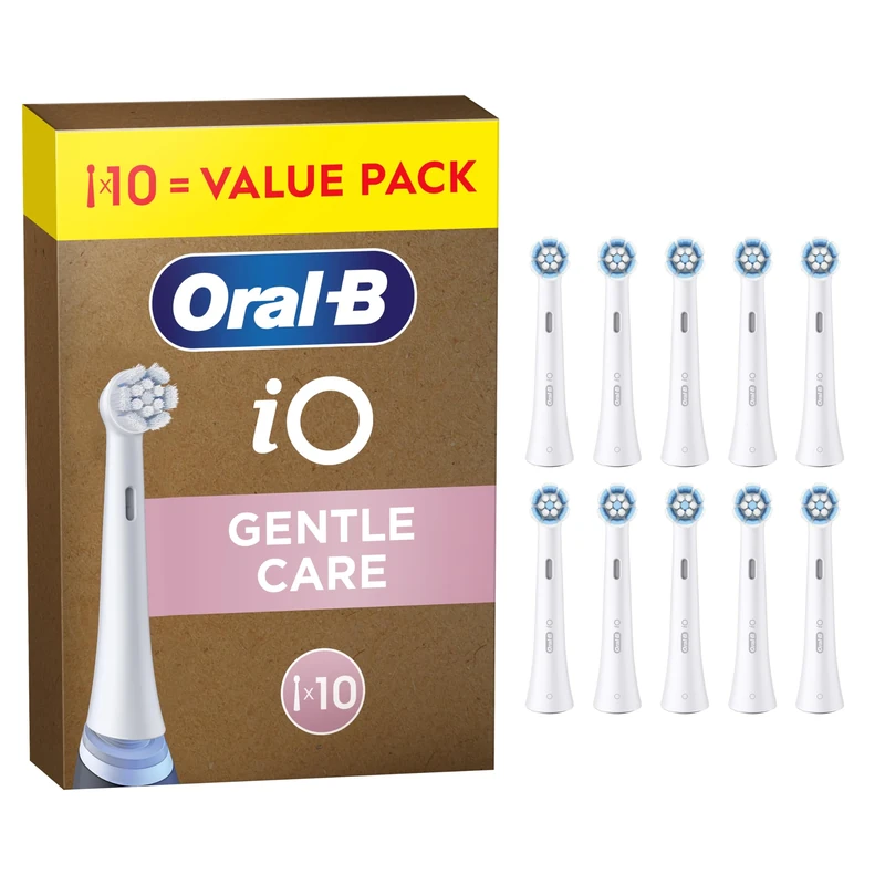 Oral-B iO Series Gentle Care, Original Replacement Round Brush Heads, Angled Bristles for Plaque Removal, Softest Brush Head, for Sensitive Gums, Designed for Oral-B iO Electric Toothbrushes, 10
