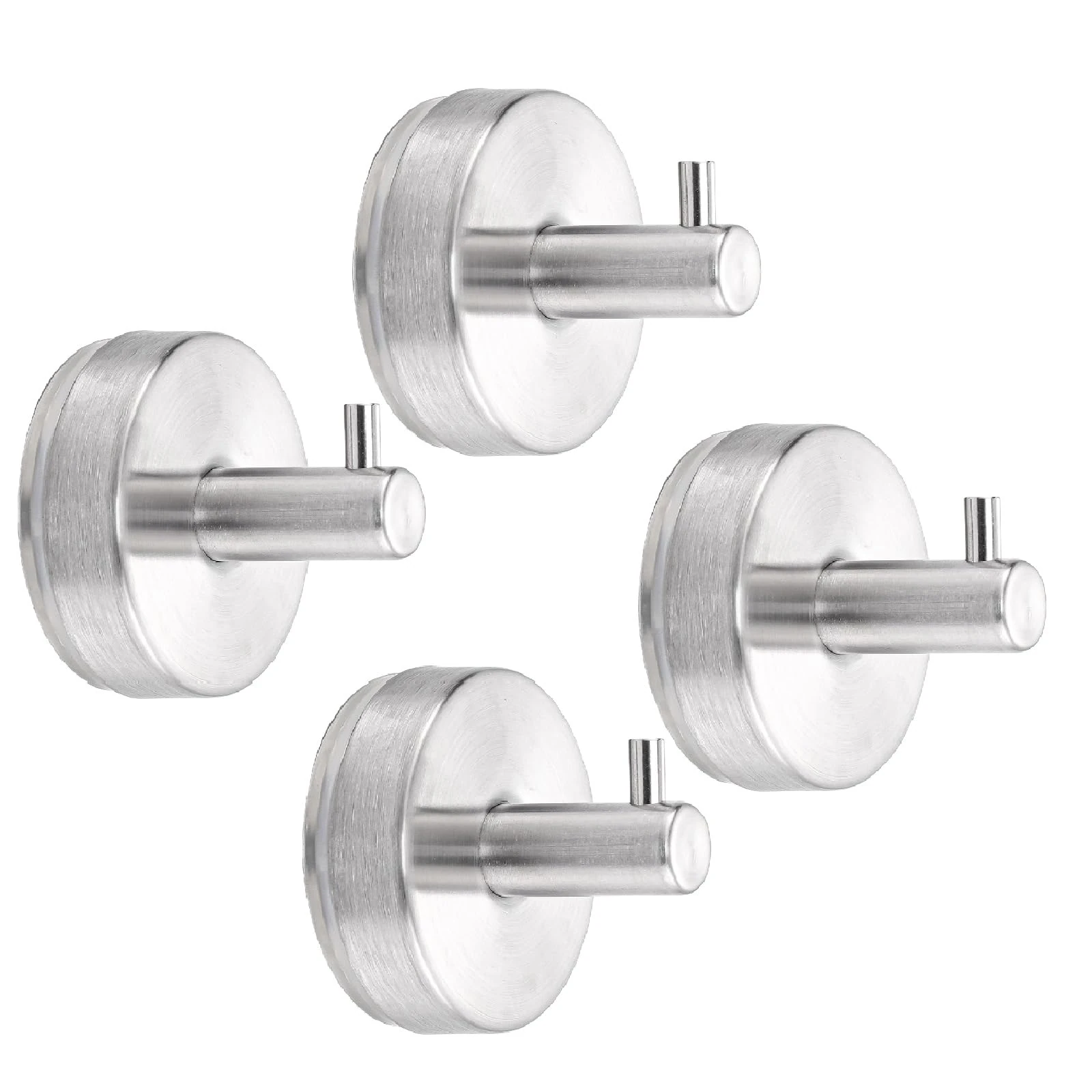 Dntorx Suction Cup Hooks, 4 Pack Silver Stainless Steel Suction Hook for Shower Bathroom Towel Hook Holders Shower Hooks Hanging Towels, Loofah, Robe, Coat,