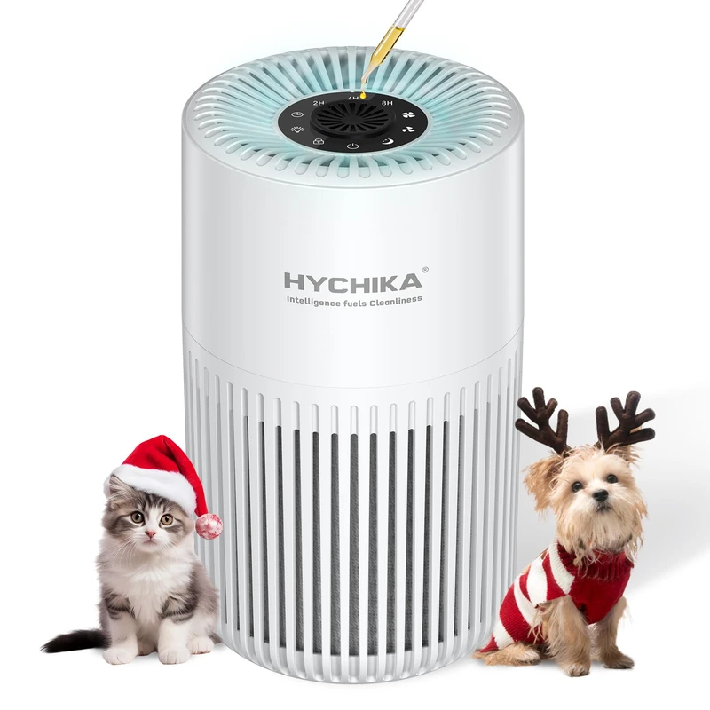HYCHIKA Air Purifier for Bedroom Home - Quiet HEPA Filter Cleaner with Fragrance Sponge & 3 Speed for Dust, Pet,Better Sleep, Air Frenshener, Odour, Smoke, Office, Desktop