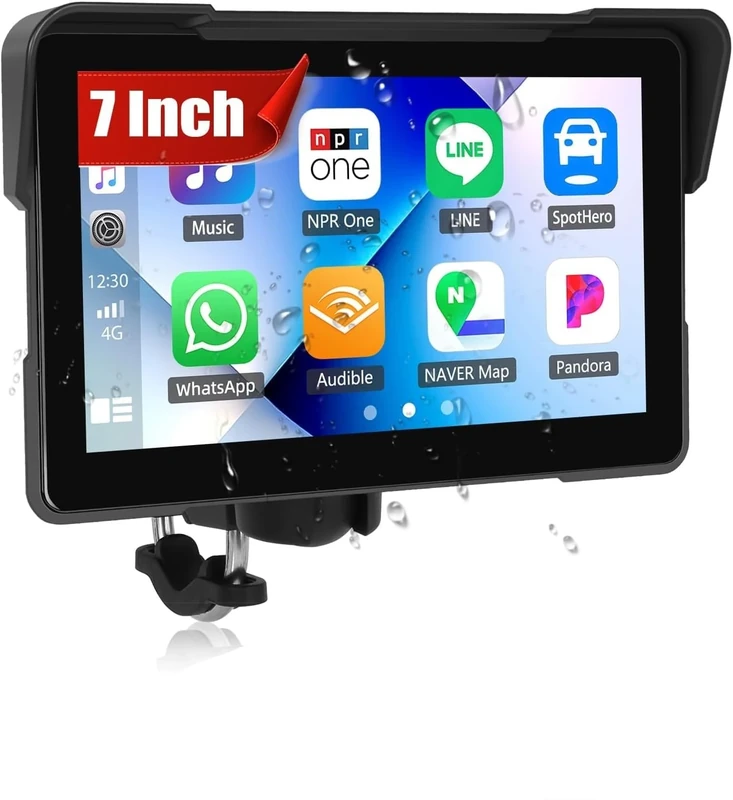 CAMECHO 7" Motorcycle Carplay Screen, Wireless Carplay Android Auto Screen, Portable Car Stereo for Motorbike, IP67 Waterproof Touchscreen, Helmet Bluetooth, Mirror Link, Siri Voice Control - Image 1