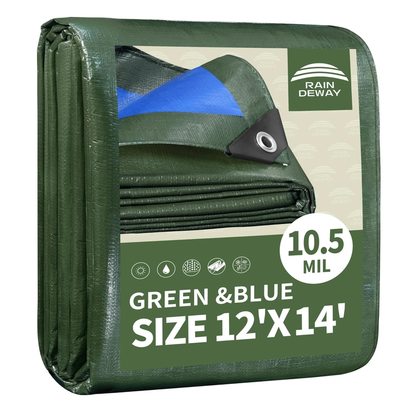 RAINDEWAY 12x14 Feet Heavy Duty Tarp - 10.5 Mil Waterproof Poly