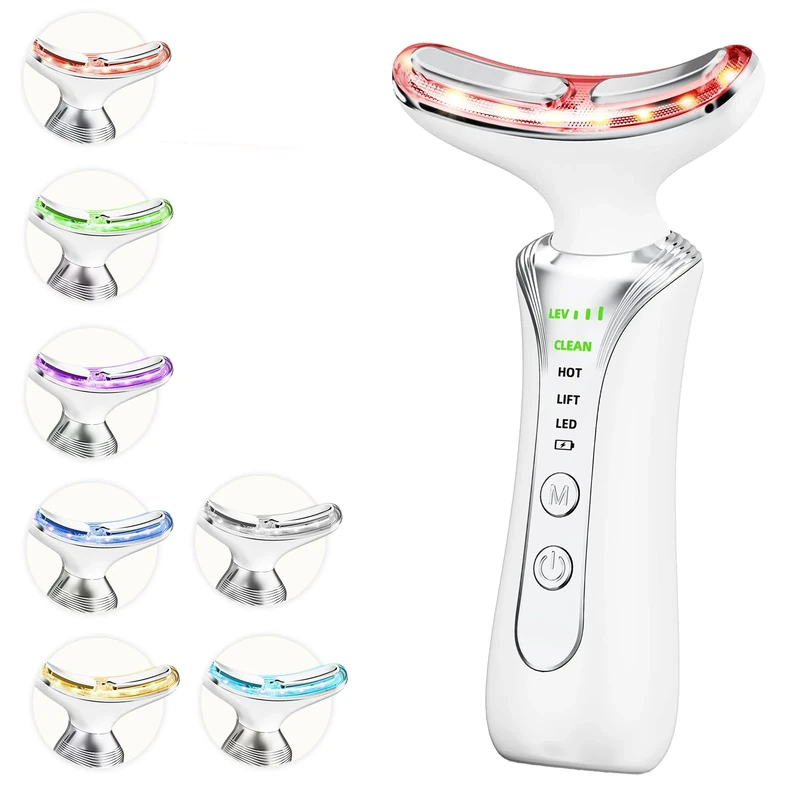 Face Massager, Electric Face Device with 4 Modes for Skin Toning Beauty Devices, 7 Color Anti-Wrinkle Face Device & Neck Massage Facial Massager for Women