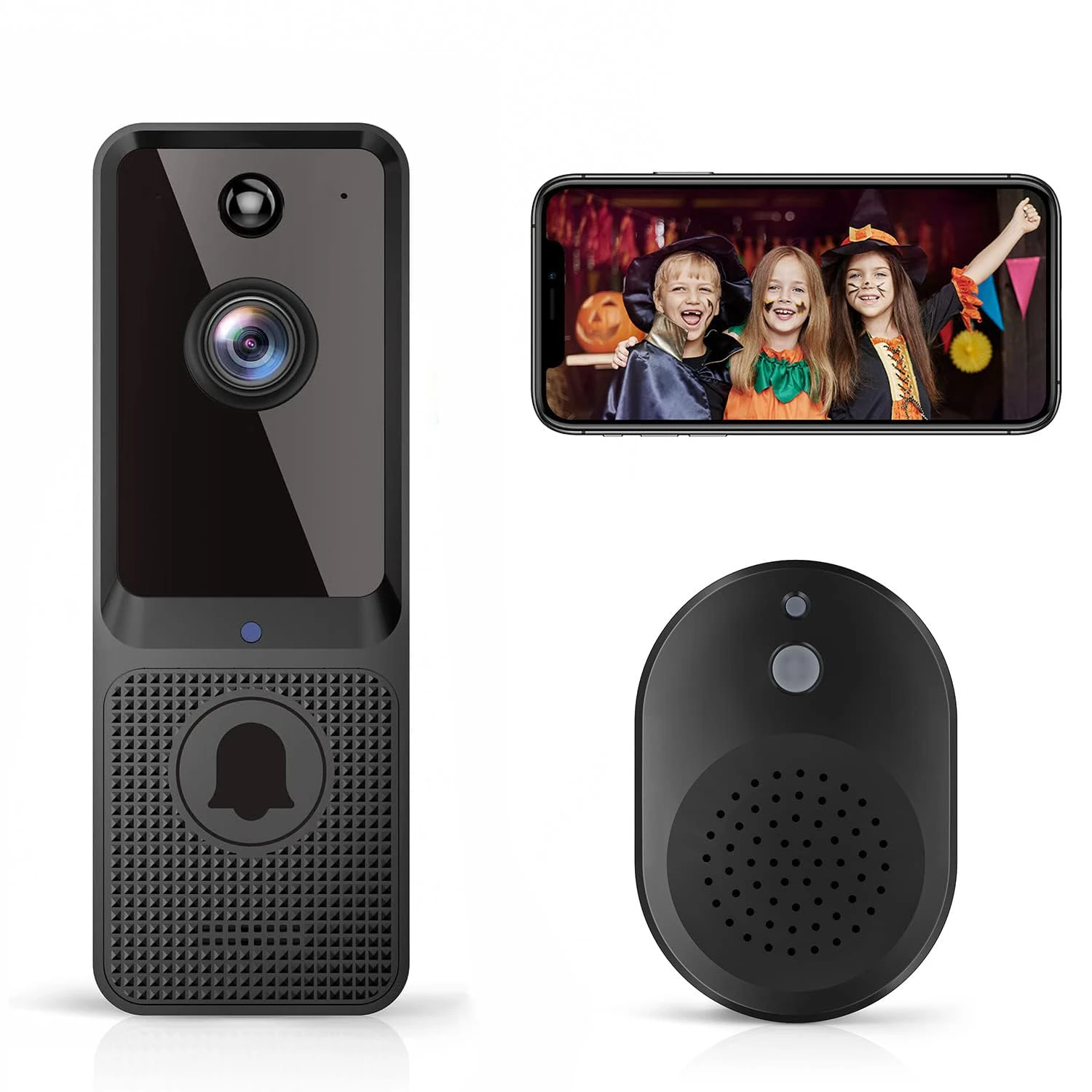 guggre Wireless Video Doorbell with Chime Ringer, Enhanced Security with AI Human Detection, 2-Way Audio, HD Night Vision, AES-128 Cloud Storage, Real-Time Alerts, Smart Home Protection (Black)