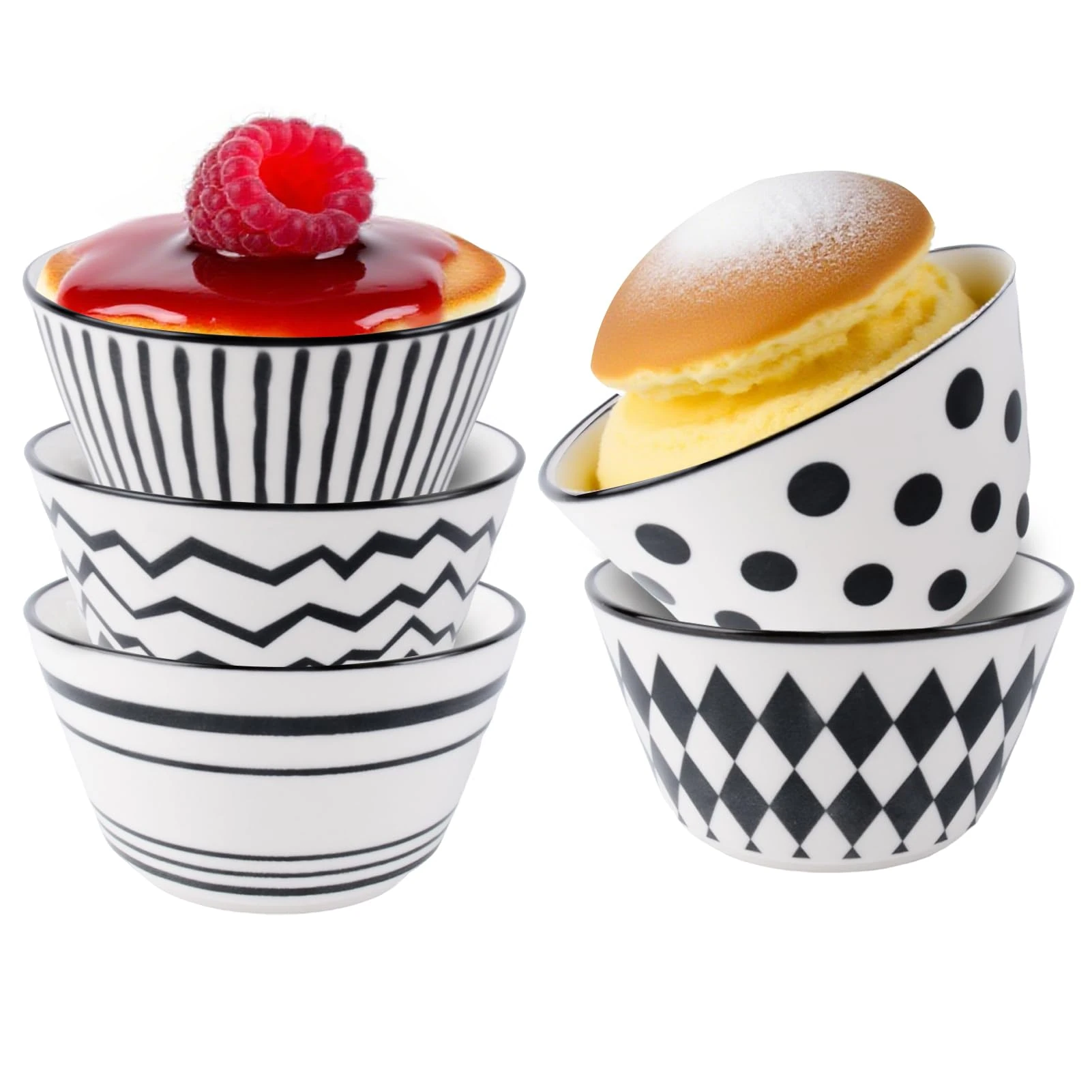 Ramekins Set of 6, 15oz Creme Brulee Dish Set, Small Ramekins in Colourful for Porcelain Creme Brulee Souffle with Covers, Ceramic Custard Cups for Baking, Dishwasher and Oven Safe