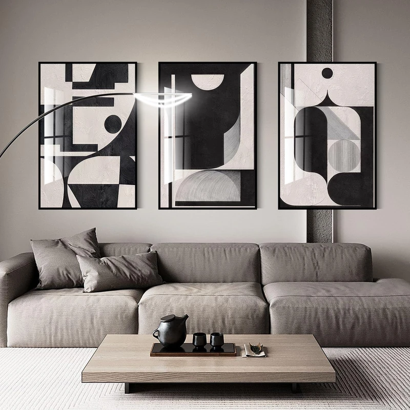 QKF Bright Abstract Geometric Wall Art Set: Black and White Modern Minimalist Poster Printing Frame for Living Room, Bedroom, and Office Decoration, Contemporary Abstract Geometric Artwork, 16 "X 24