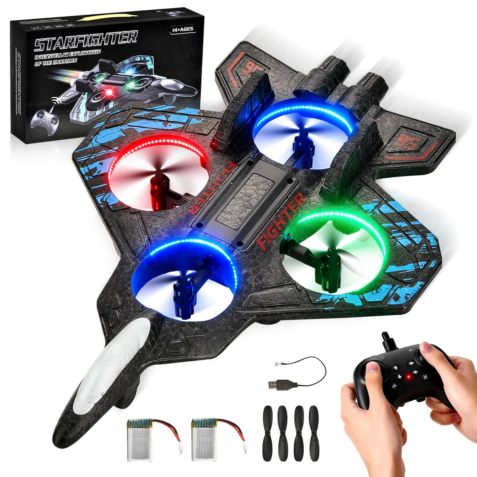 Pipihome RC Plane, Foam Remote Control Plane, 2.4Ghz Remote Control Helicopter for Kids Adults, RC Fighter Jet Planes Toy Airplane with Light Birthday Gifts for Boys