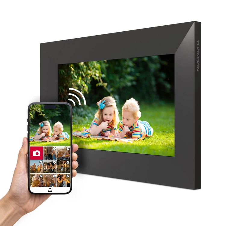 Thomson 7 Inch Black Digital Photo Frame HD Resolution 1024 IPS Touch, WiFi, Automatic Rotation, Multiuser, Video, Slideshow