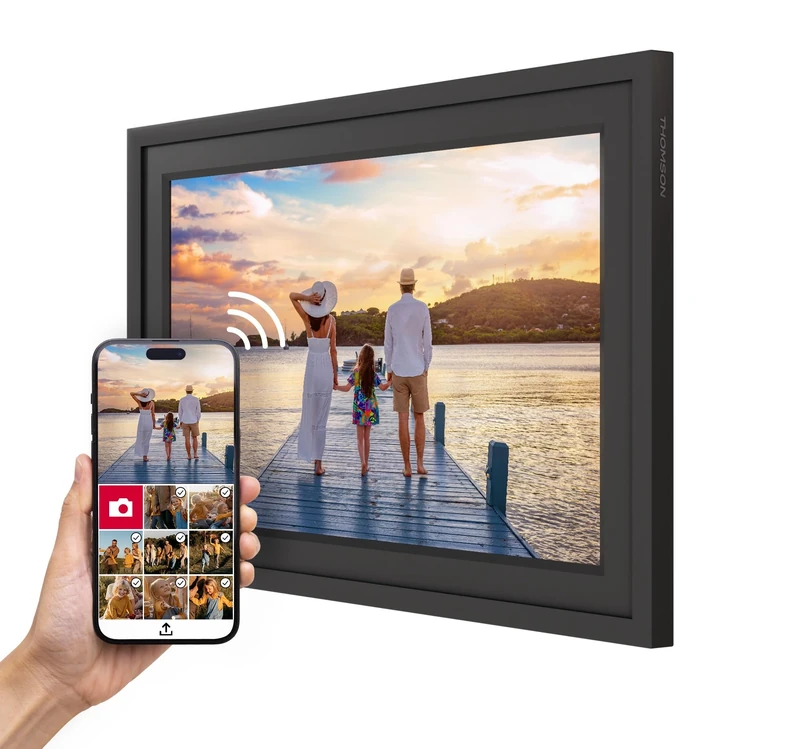 THOMSON 10 Inch Photo Frame - 25.6 cm, 1280 x 800 HD IPS, Touchscreen, 32 GB Memory, Automatic Rotation, Multi-User Connection, WLAN, Desktop Stand or Wall Mount