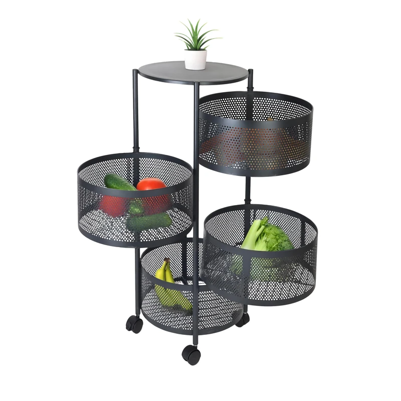 Relaxdays kitchen trolley, 4 swivel shelves, HxD: 75 x 34 cm, metal, 2 brakes, kitchen & bathroom cart, black