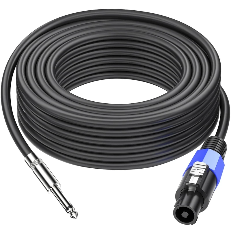 Jumwa 50M Speakon to 1/4" TS Speaker Cables for Audio Amplifier with Twist Lock 15AWG 2 Wires Speakon Cables for Heavy Duty Audio, M-M