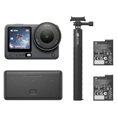 DJI Osmo Action 6 Enhanced Combo, Action Camera With 1/1.1″ Square Sensor, Variable Aperture of f/2.0–f/4.0, Extended Battery Life With 2 Batteries, Action Camera 8K for Extended Outdoor Filming