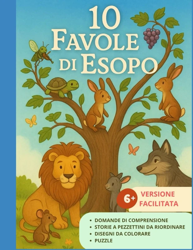 10 Favole di Esopo: Testi Facilitati con giochi, domande di comprensione, disegni e puzzle. Per bambini 6+ - Image 1