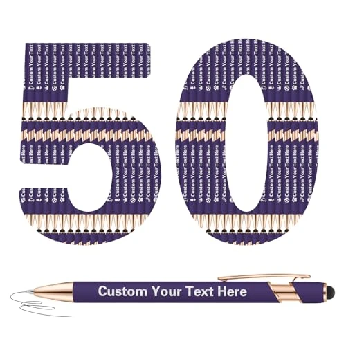 ENOMY 50 Pcs Personalised Pens Bulk Custom Pens with Logo Text Name Ballpoint Pens with Stylus Writing Pens for College