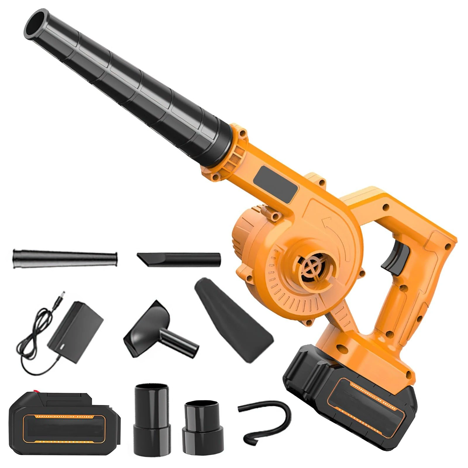 Leaf Blower, 21V 550W Cordless Leaf Blower with Battery and Charger, Small Turbo Jet Air Duster Vacuum for Lawn Care, Pet Hair, Car Computer Home Dust(Yellow-One battery)