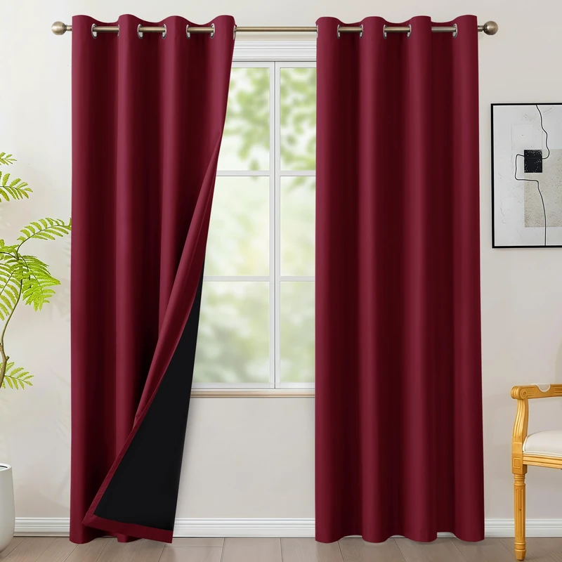 BONZER 100% Blackout Curtains 84 inches Long - 4 Panels Thermal Insulated Light Blocking Window Drapes, Single Layer Grommet Curtain with Black Laminated Backing for Bedroom/Living Room, Burgundy Red