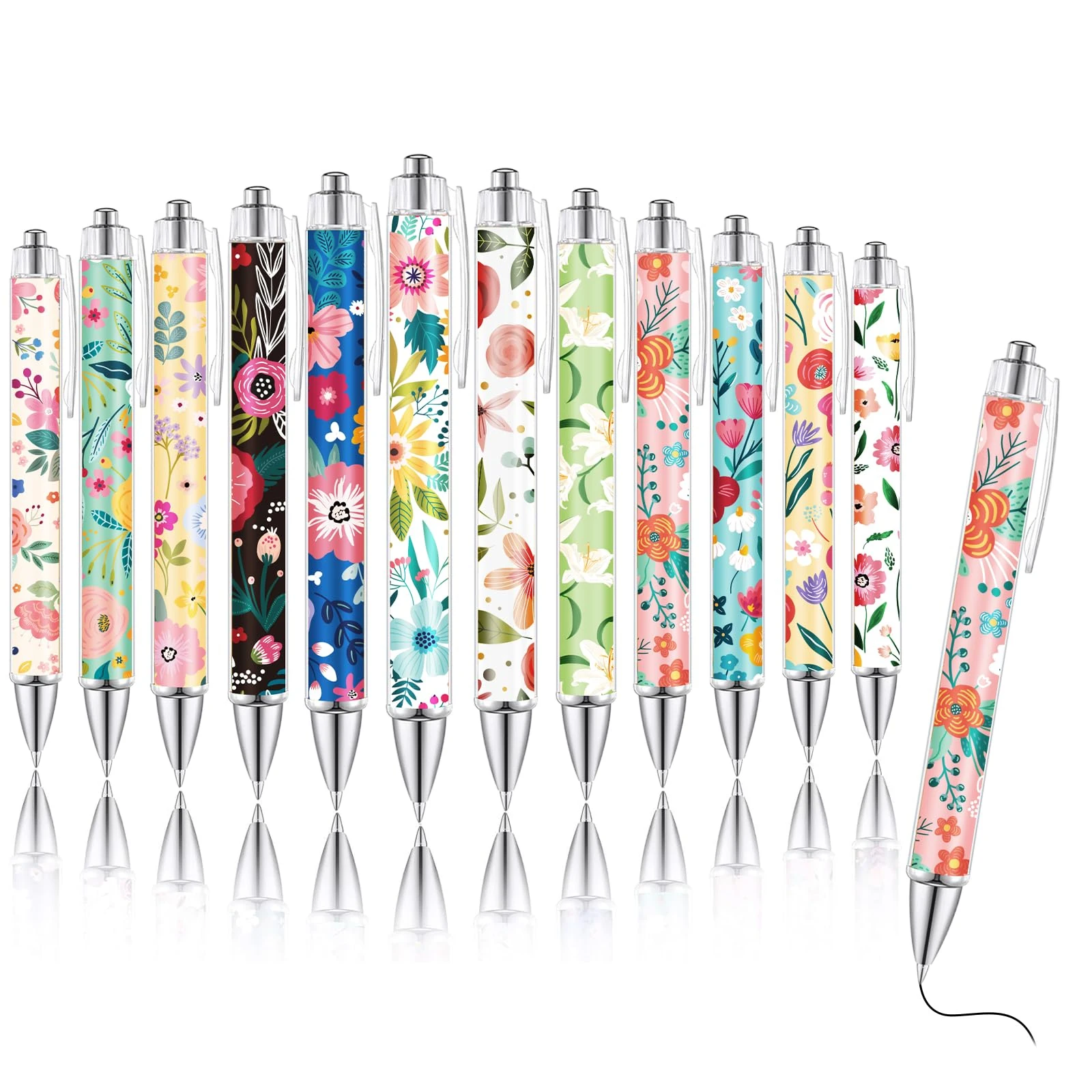 Maritown 12pcs Floral Art Pens Sets for Women Nice Fancy Pens Pretty Flower Ballpoints Pens Classroom Retractable Ballpoint Pen Black Ink Pen Gift for School Office Home Drawing (Flowers, 12)