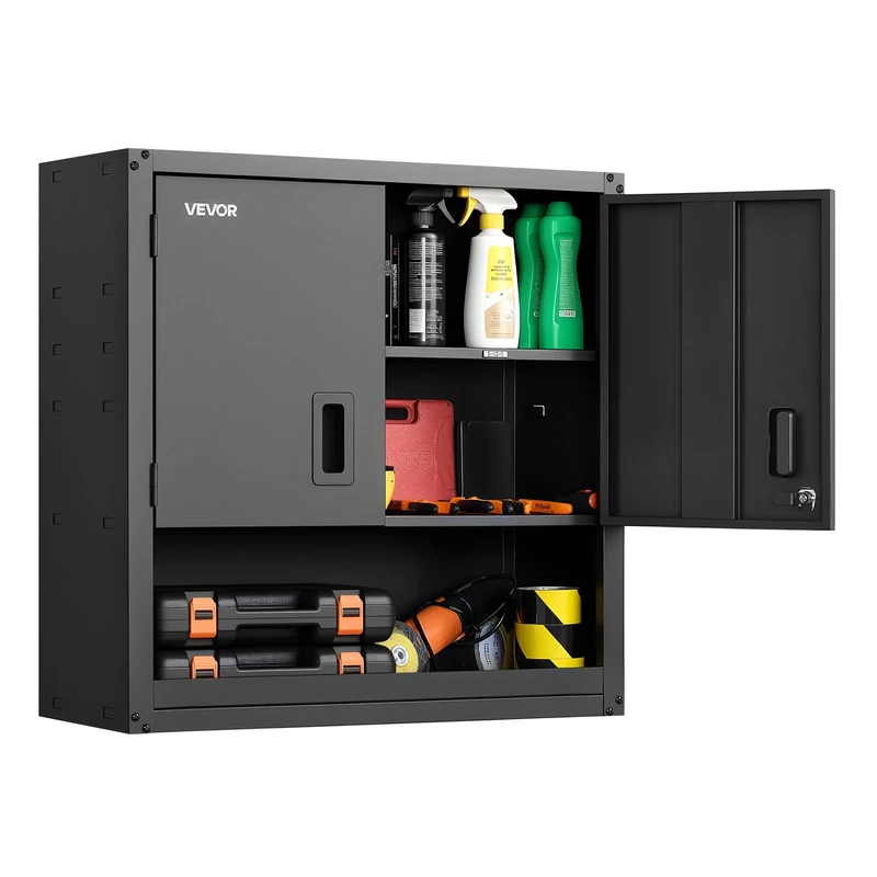 VEVOR Metal Wall Cabinet, 76.2W x 30.5D x 76.2H Inch, Steel Floating Hanging Storage Cabinet with Locking Doors and Adjustable Shelf for Garage, Basement, Kitchen, Warehouse Assembly Required, Black