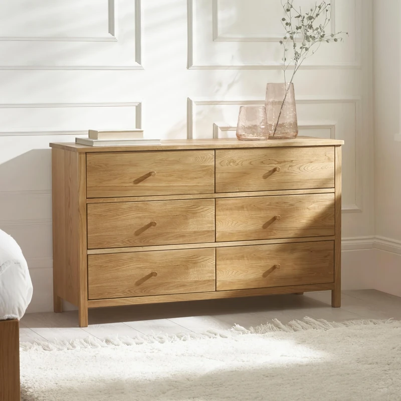 Julian Bowen Coxmoor 6 Drawer Chest - Wide Wooden Chest of Drawers for Bedroom, 120 x 74 x 40cm - Oak Effect