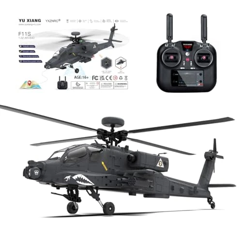 RZARDFLAMR YU XIANG F11-S AH64 2.4G 6CH RC Helicopter, 1:32 Airplane Model with Optical Flow Positioning & Cool Lights, Multiple Flight Modes, One-Key Return, Ourdoor/Indoor to Play, Gift for Adults