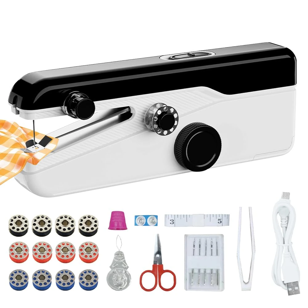 Portable Sewing Machine, Mini Sewing Machine, Portable Sewing Machine with Sewing Accessories, 2 Modes, Lightweight and Simple for Beginners, Ideal for Clothing, Curtains, DIY, Travel