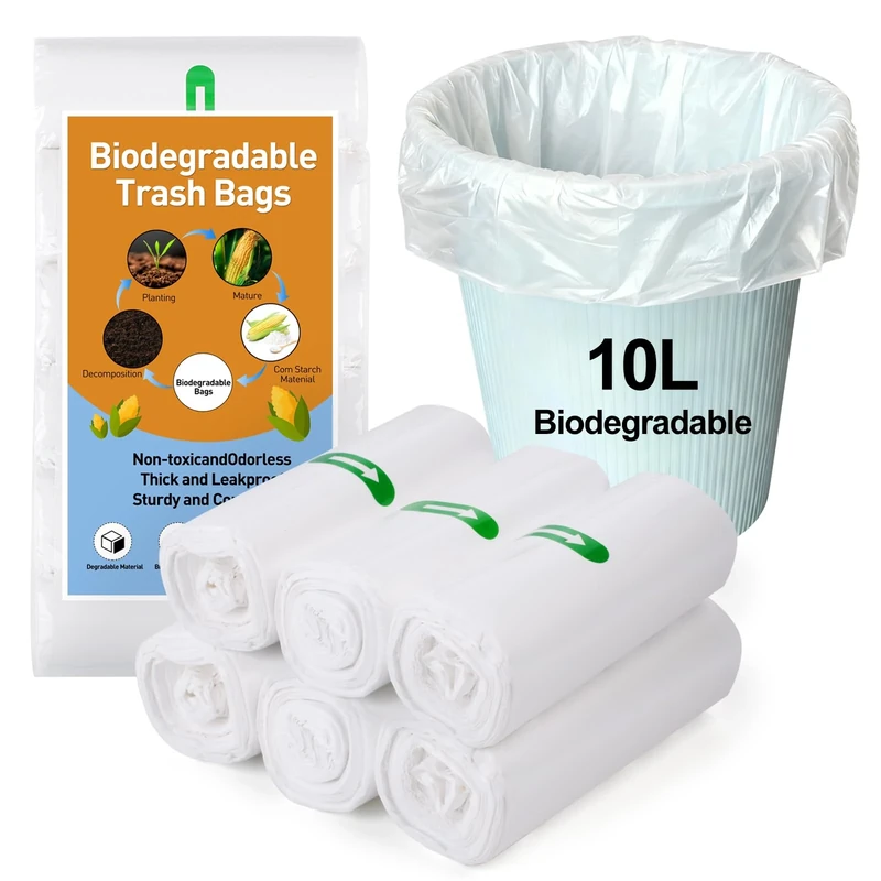 120 Counts Biodegradable Bin Bags, 10L Small Bin Bags, Food Waste Bags, Recycled Degradable Rubbish Garbage Bag(45 x 50cm)