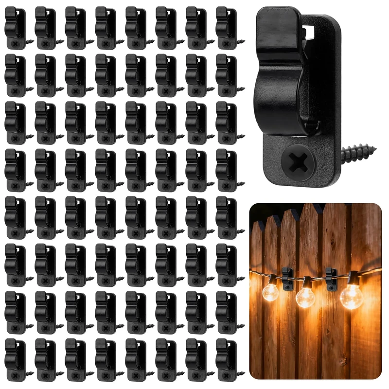 BQMEZRNUS 80Pack Outdoor String Light Clips Screw- in Hooks,Fairy Light Hooks,Fence Panel Clips,Fairy Light Clips for Christmas,Garden Hooks for Light and Cable Hangers