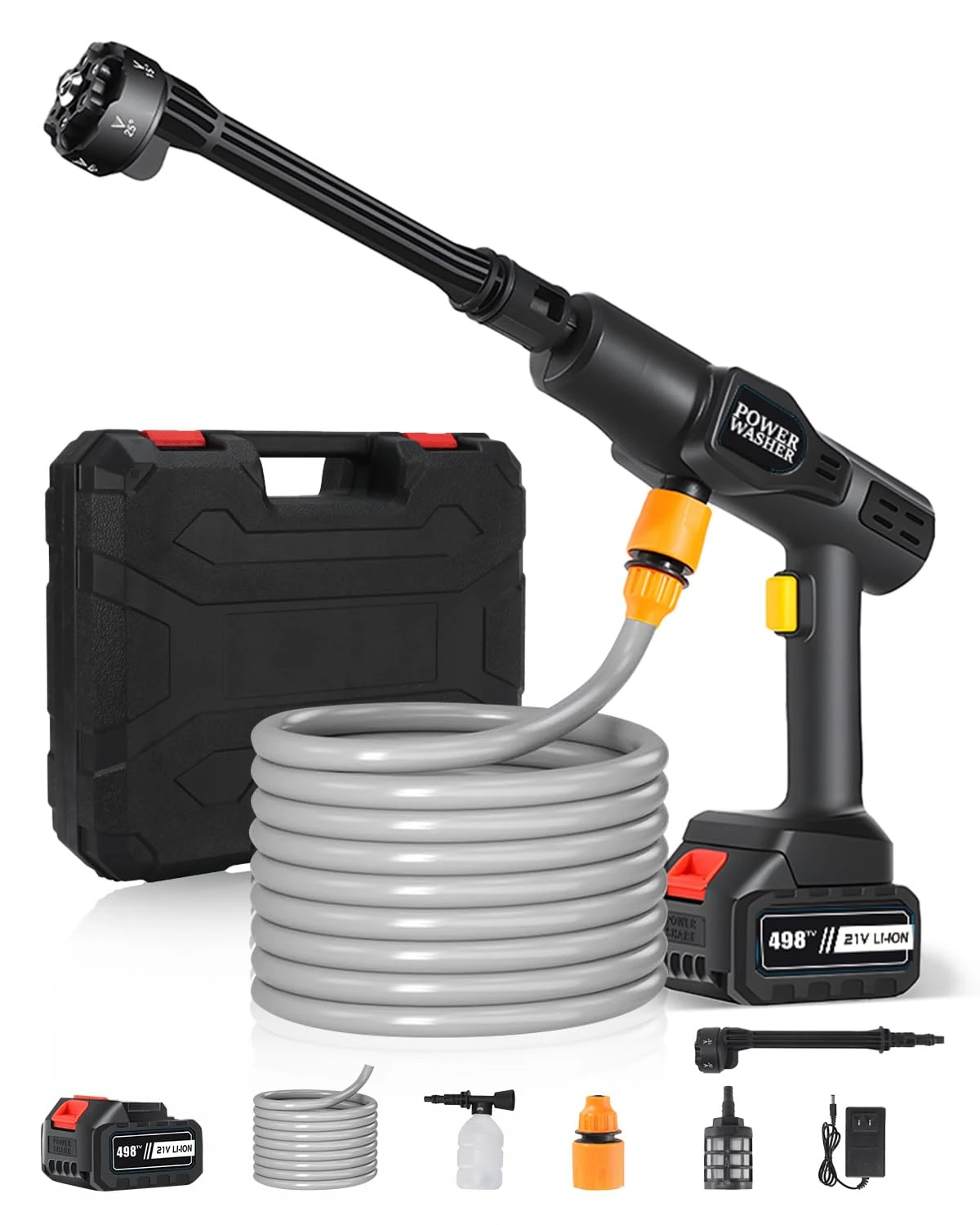 Cordless Pressure Washer, 6 in 1 Portable Power Washer for Patio and Car, Rechargeable Battery Pressure Washer, Cordless Jet Wash Tool with 5M Hose for Cars, Floor, Garden Cleaning & Watering