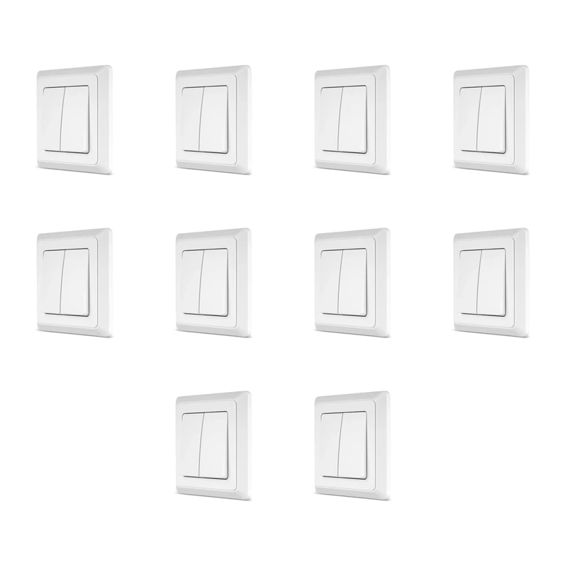 REV PrimaLuxe Flush-Mounted Light Switch, Economy Set, 10 x Series Switches Complete with Frame, White
