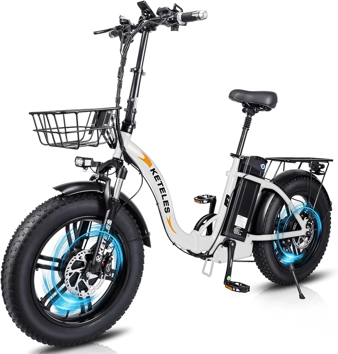 KETELES 20 Inch Dual Motor Electric Bicycle for Adults, Foldable E Bike with 48V 26AH Detachable Lithium Ion Battery, Dual Hydraulic Brake (White)