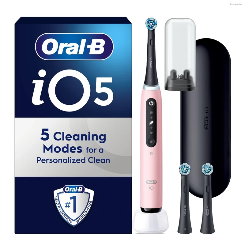 Oral-B iO5 Pink Electric Toothbrush, Oral-B iO Ultimate Clean Black Toothbrush Heads x 2 Bundle