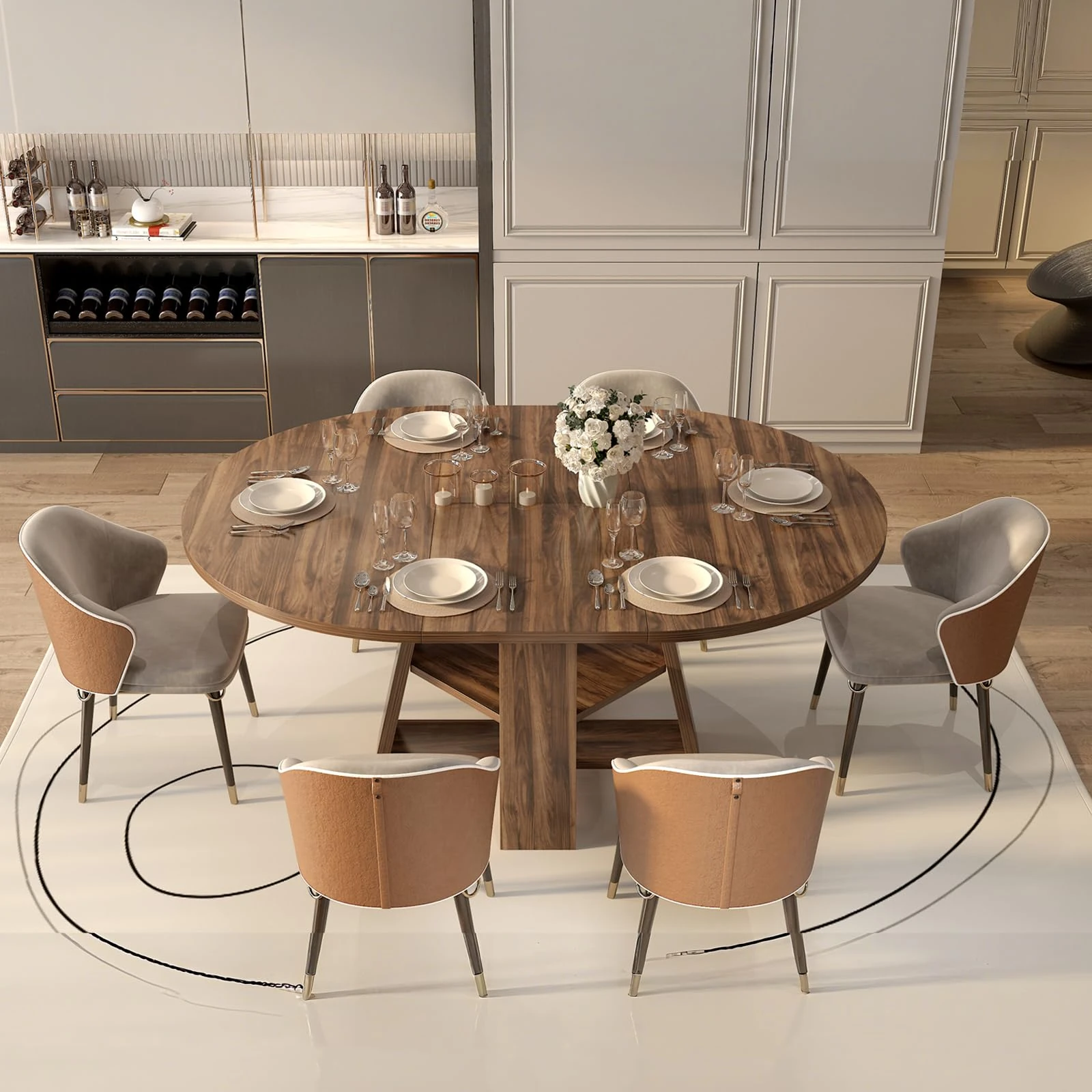 BYCCZMGAD Round Dining Table,Extendable Kitchen Table, Wood Farmhouse Round Table for Home Dining Room Living Room (Cross base)