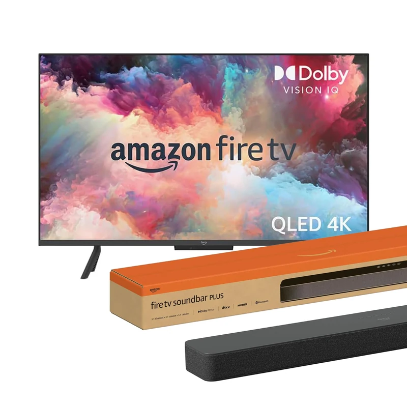 Amazon Fire TV 55-inch Omni QLED series 4K + Amazon Fire TV Soundbar Plus, 3.1 channel