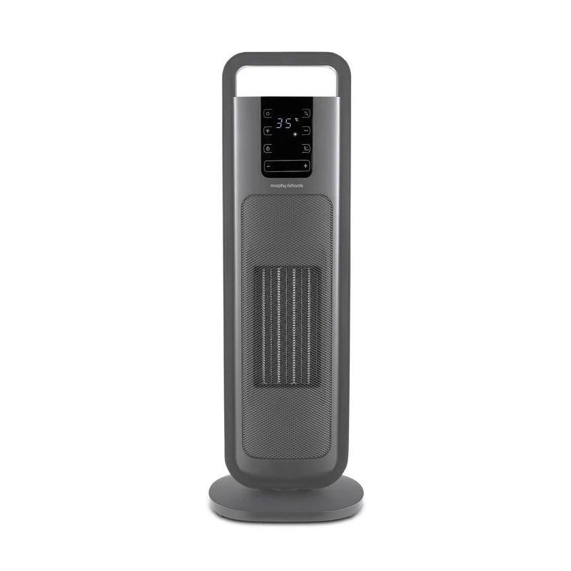 Morphy Richards HeatFlux Ultra Thin 2kw Ceramic Tower Fan Heater, Remote Control, Compact, 20m2, ECO Mode, Anti-freeze, 24h Timer, Touch LED Display, Low Noise 45db, Oscillation, Grey, 825404