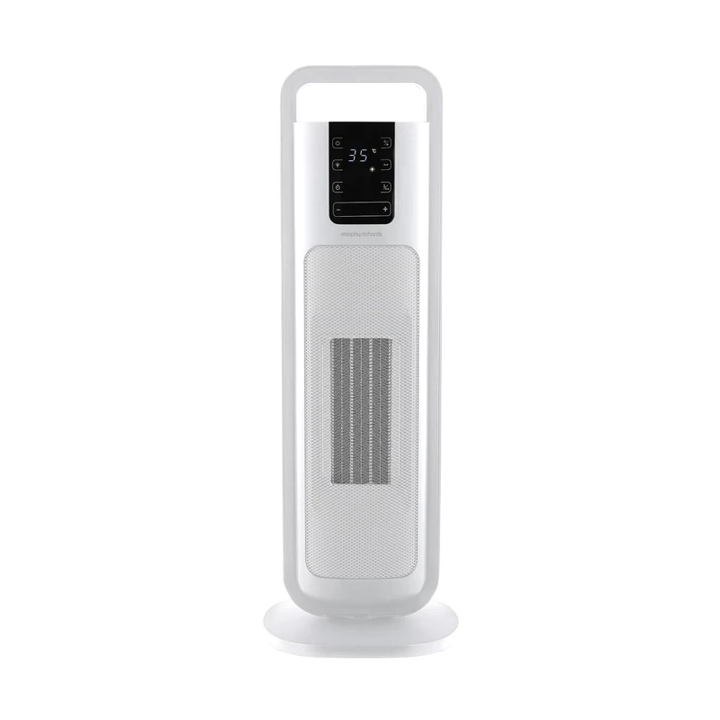 Morphy Richards HeatFlux Ultra Thin 2kw Ceramic Tower Fan Heater, Remote Control, Compact, 20m2, ECO Mode, Anti-freeze, 24h Timer, Touch LED Display, Low Noise 45db, Oscillation, White, 825403