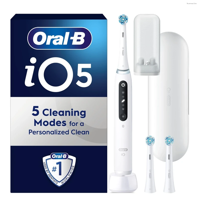 Oral-B iO5 White Electric Toothbrush, Oral-B iO Ultimate Clean White Toothbrush Heads x 2 Bundle